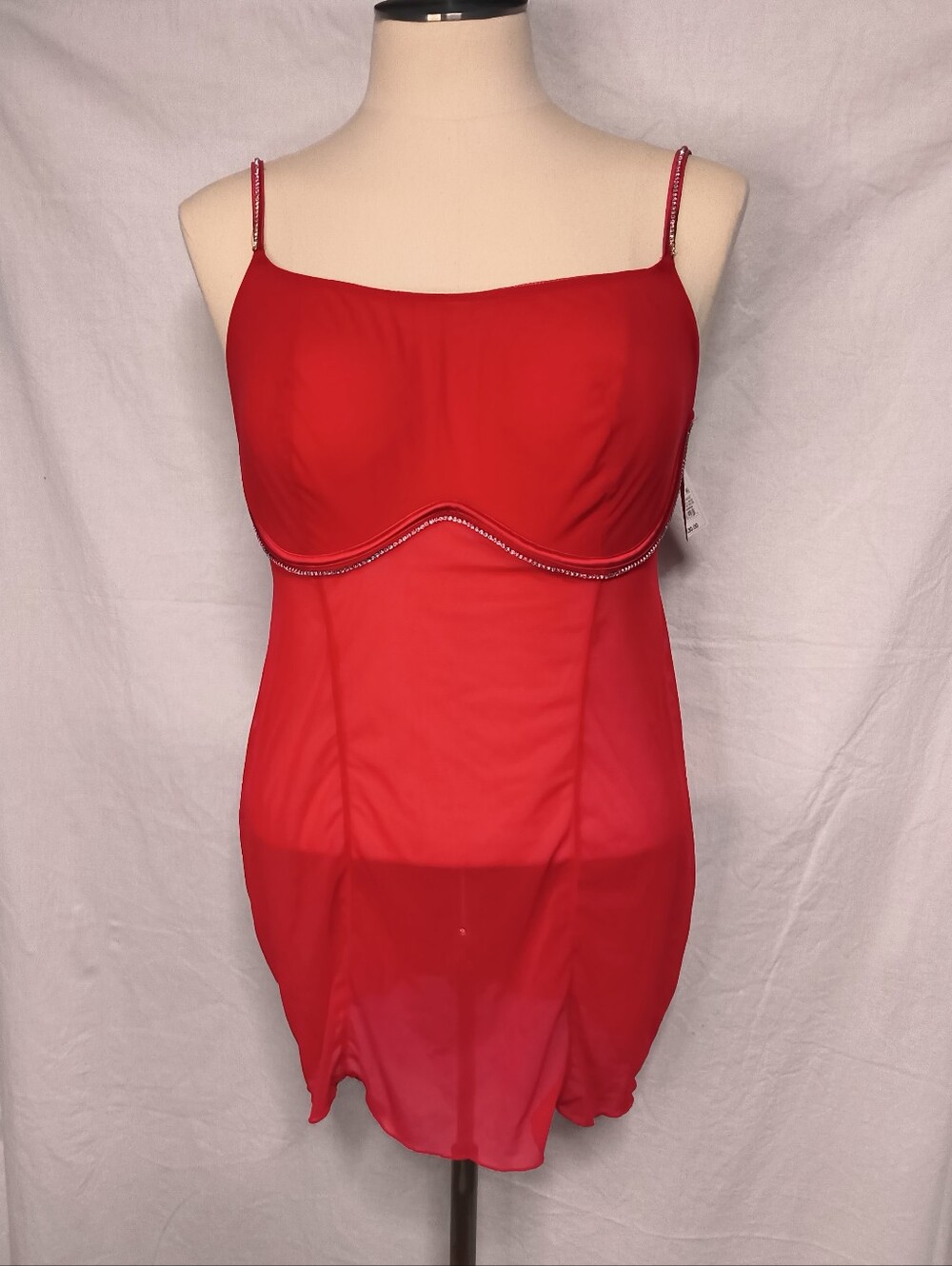 Auden Red Sheer Babydoll with Rhinestone-Trimmed Straps And Underbust